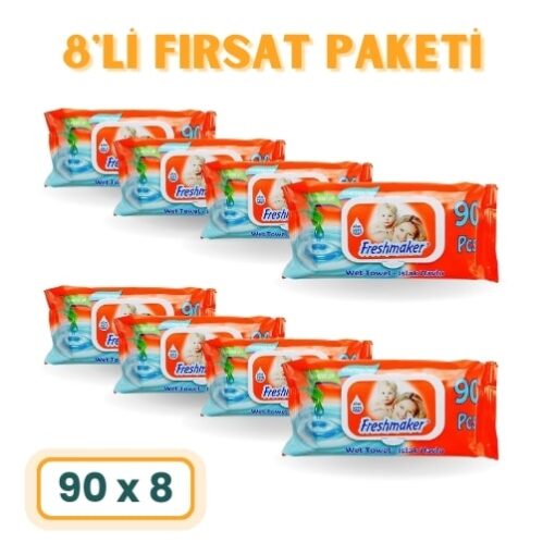 Islak Mendil Fırsat Paketi 1 -  Freshmaker Bebek Islak Mendili 90’lı 8 Paket (Ücretsiz Kargo Fırsatı)