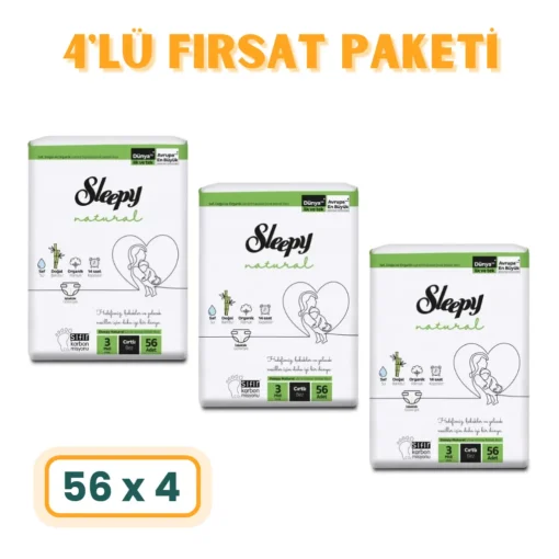 Sleepy Natural - 3 Numara Midi - 224lü Fırsat Paketi - Ücretsiz Kargo